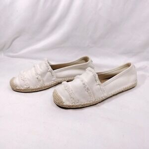 Michael Kors White Espadrilles; Frayed Canvas Slip On Flats